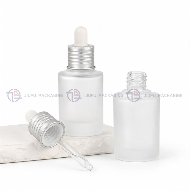 Frosted Clear Flat Shoulder Glass Dropper Bottle