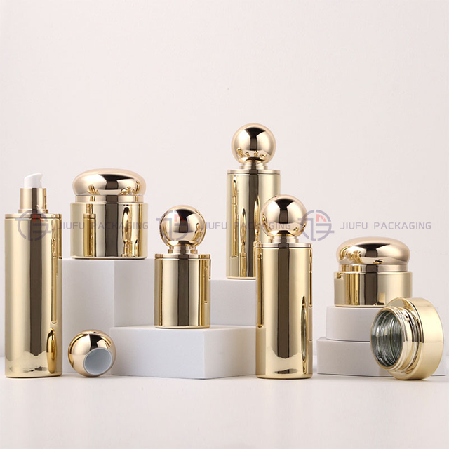 Luxury Electroplated Gold Cosmetic Glass Packaging Set