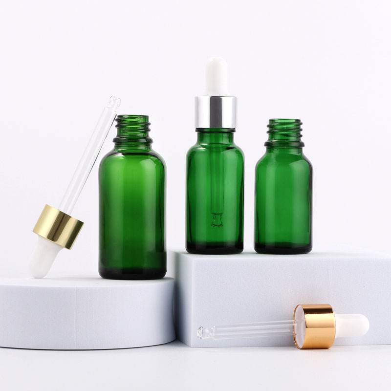 Premium Green Glass Dropper Bottle with UV Protection